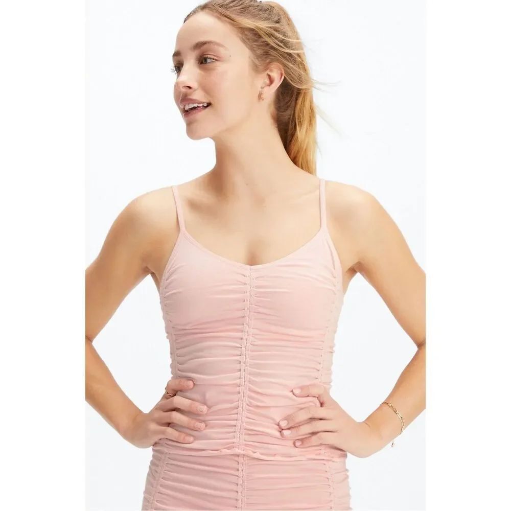 NWT Fabletics Anya Seamless Ruched Tank Guava Small built-in bra Athleisure